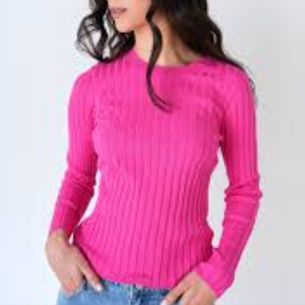 Express Fuchsia Ribbed Long Sleeve Top - Picture 2 of 6